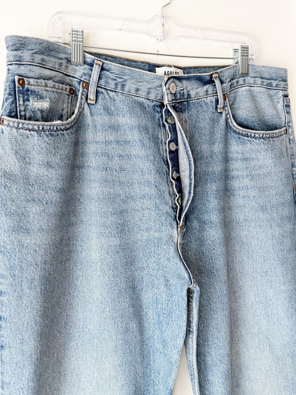 AGOLDE 90s Pinch High Rise Button Fly Distressed Jeans Endless Wash Size 34 - Picture 6 of 14
